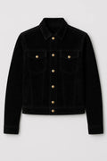Black suede jacket front view without model – Jet Noir Button-Up Jacket
