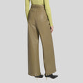  back view of khaki bell bottom pants