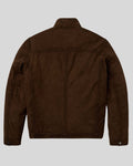 back view of brown suede bomber jacket