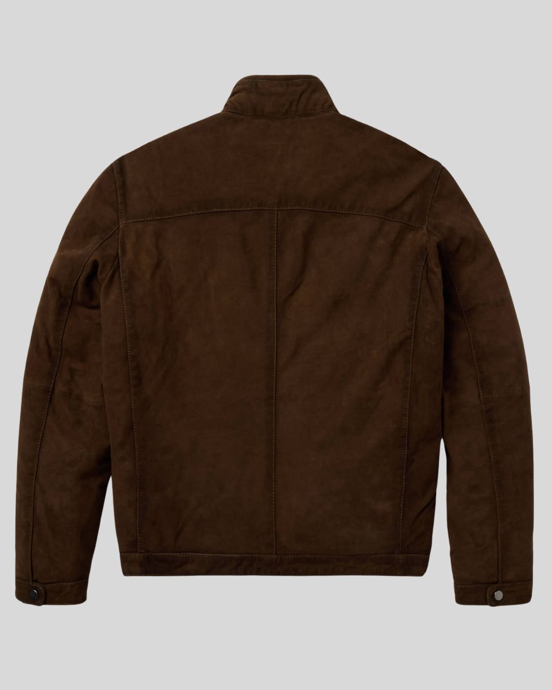 back view of brown suede bomber jacket