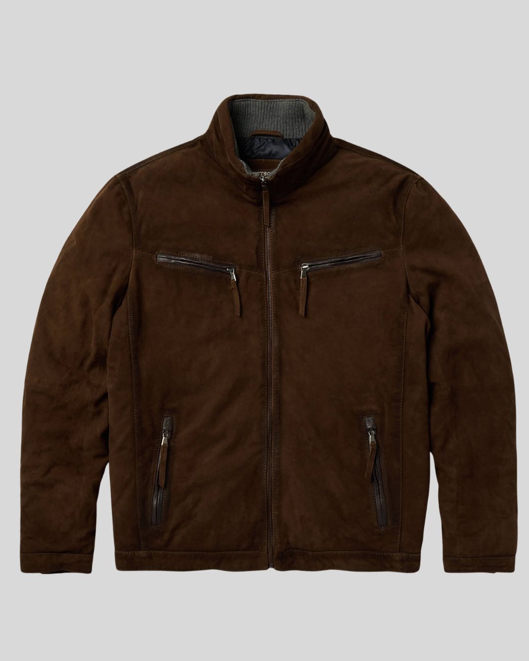 brown suede bomber jacket mens front view