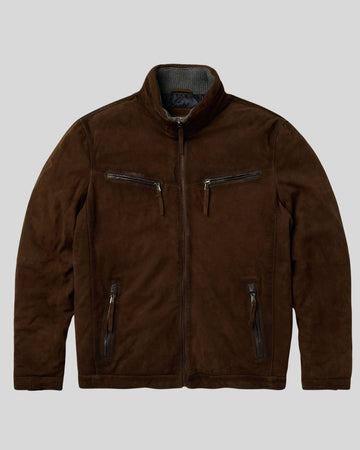 brown suede bomber jacket mens front view