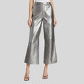 front model view of Lunar Luxe silver leather pants for womens
