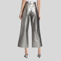 back view of Lunar Luxe silver leather pants for womens
