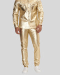 full styled outfit with gold leather shirt and pants