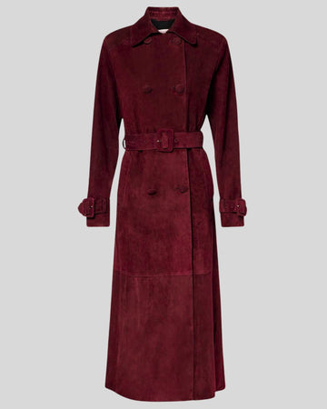 Marseille Burgundy Suede Trench Coat