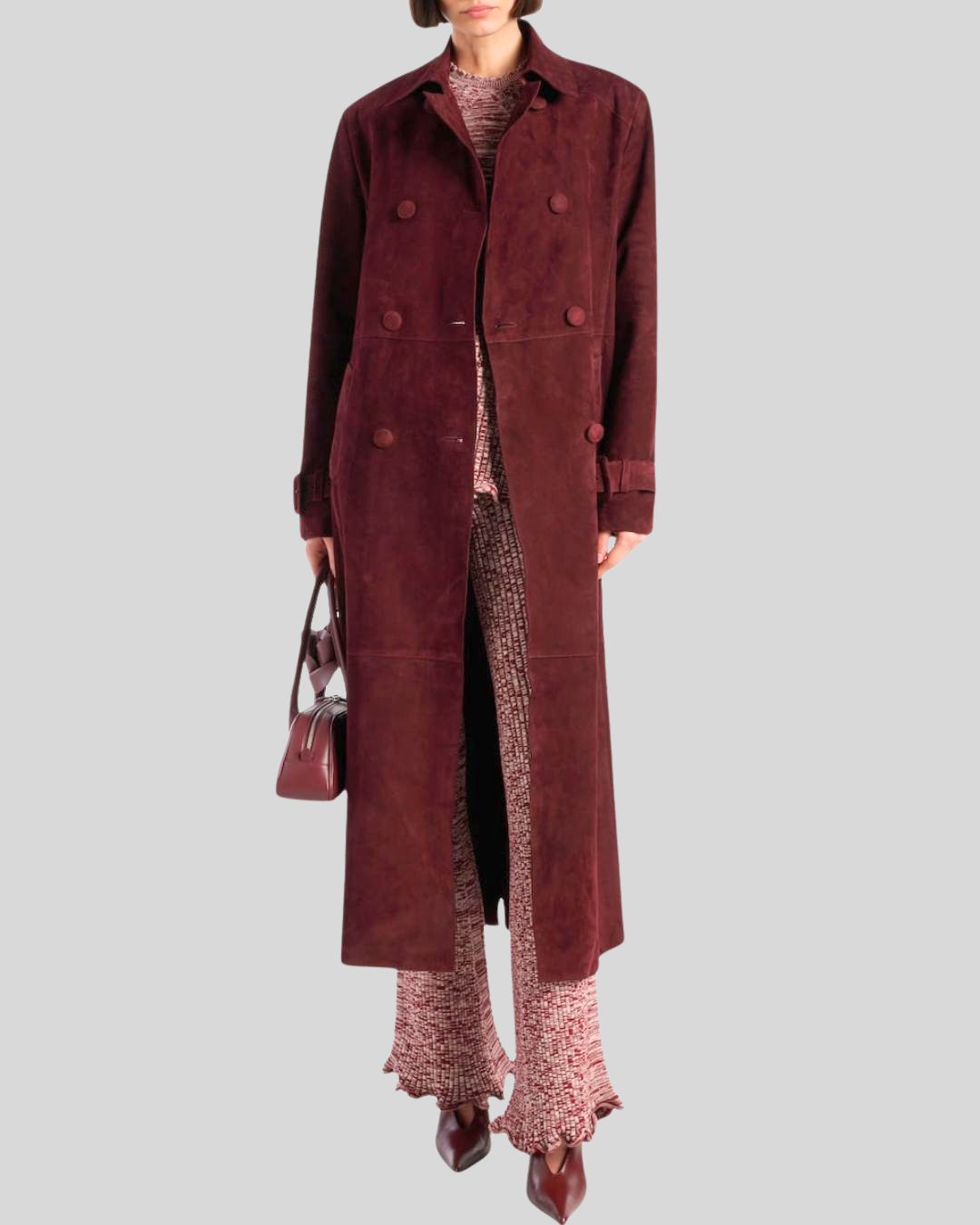 Marseille Burgundy Suede Trench Coat