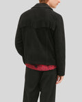 Back view of men’s black western fringe suede jacket