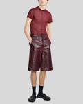 Men’s burgundy leather bermuda shorts side angle – relaxed fit streetwear