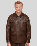 Front view of Imperial Utility Dark Brown Leather Jacket for men