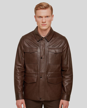 Front view of Imperial Utility Dark Brown Leather Jacket for men