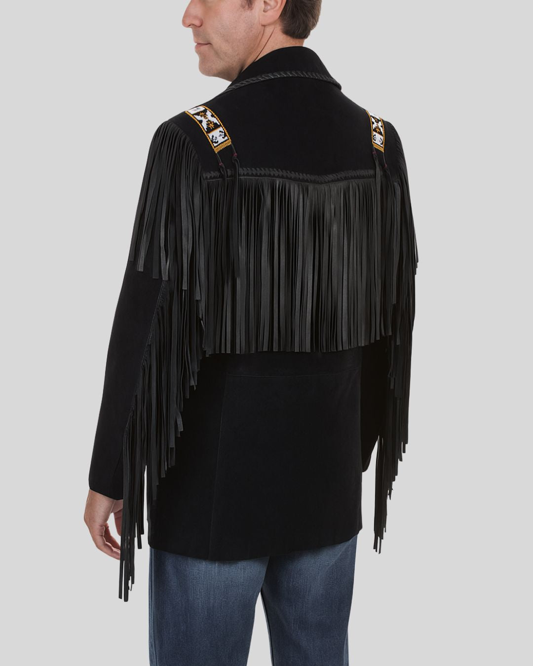 Retro cowboy suede fringe jacket men front view