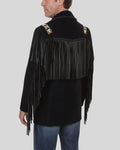 Back view of suede western jacket with fringe