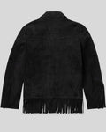  black suede fringe jacket rear view – Midnight Dust Jacket