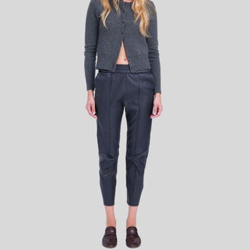  full front view of Midnight Luxe womens blue leather skinny pants