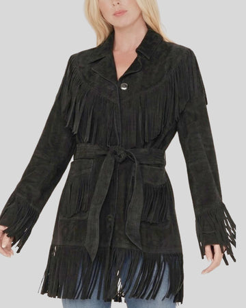 Mesa Black Suede Fringe Coat