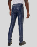  back view of navy leather pants for men – Midnight Stride