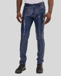  navy leather pants for men front view – Midnight Stride