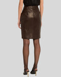  Women's brown leather slit skirt back view - Mocha Lurex Skirt