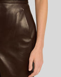  Close-up brown leather slit skirt waist seam detail - Mocha Lurex Skirt