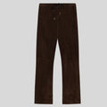 flat front view of brown suede pants with drawstring waist