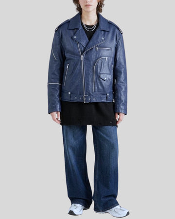 Urban Edge Navy Womens Oversized Leather Biker Jacket
