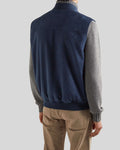 back view of Navy Loft blue suede vest
