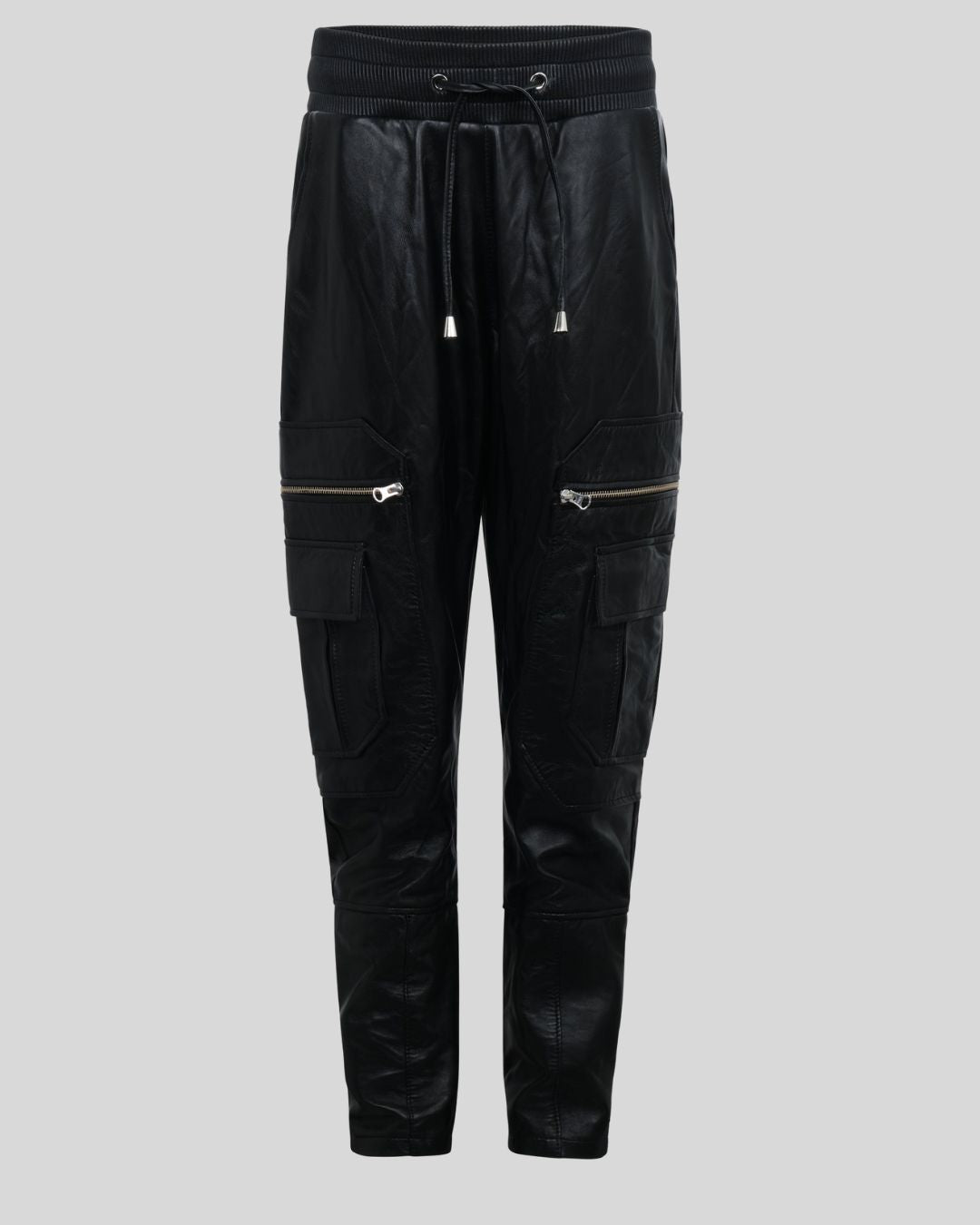  black leather cargo joggers front view – Night Ops Joggers
