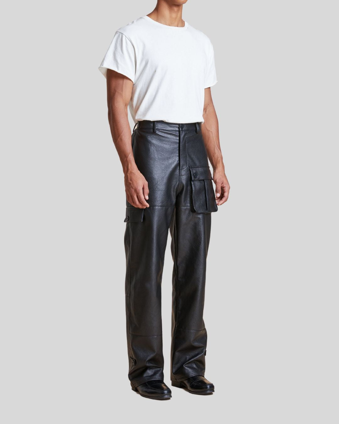  full outfit with black leather cargo pants – Night Ops on model
