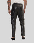  back view of black leather cargo joggers – Night Ops
