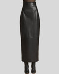  Black leather maxi skirt high-waisted front view - Nocturne Noir Skirt
