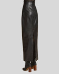  Back view black leather maxi skirt with rear slit detail - Nocturne Noir Skirt
