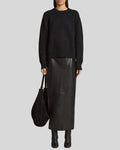 Women's black leather maxi skirt with black sweater outfit - Nocturne Noir Skirt