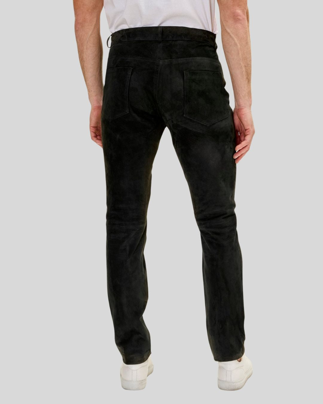  front view of Noir Depth black suede pants