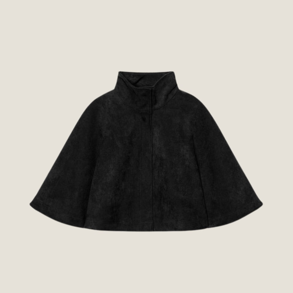Noir Eclipse Black Suede Capelet – Flat Front View