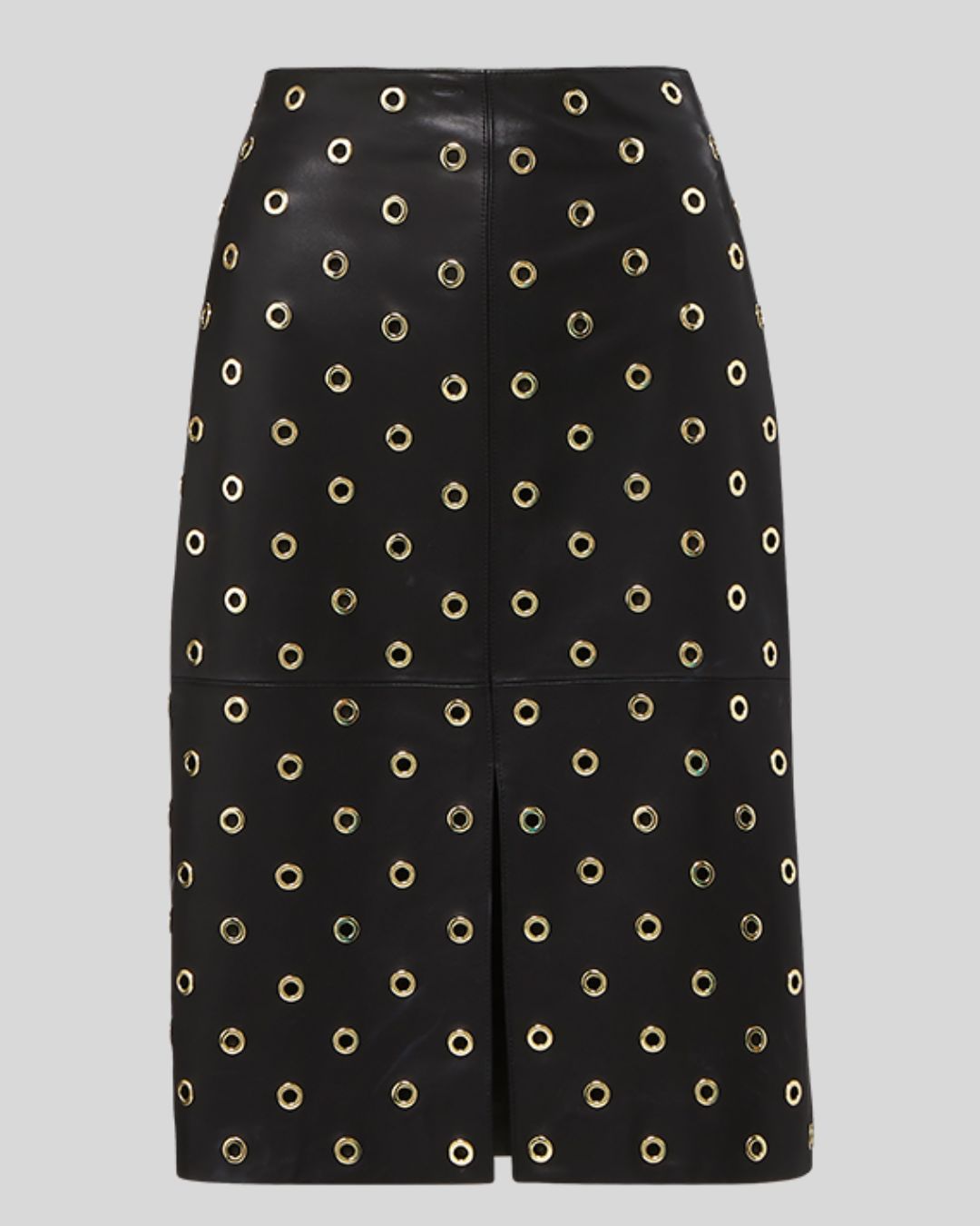 Noir Edge black leather pencil skirt with grommet details flatly view	

