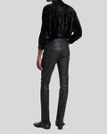 back view of skinny fit black leather pants for men
