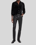front view of Noir Jet skinny black leather pants