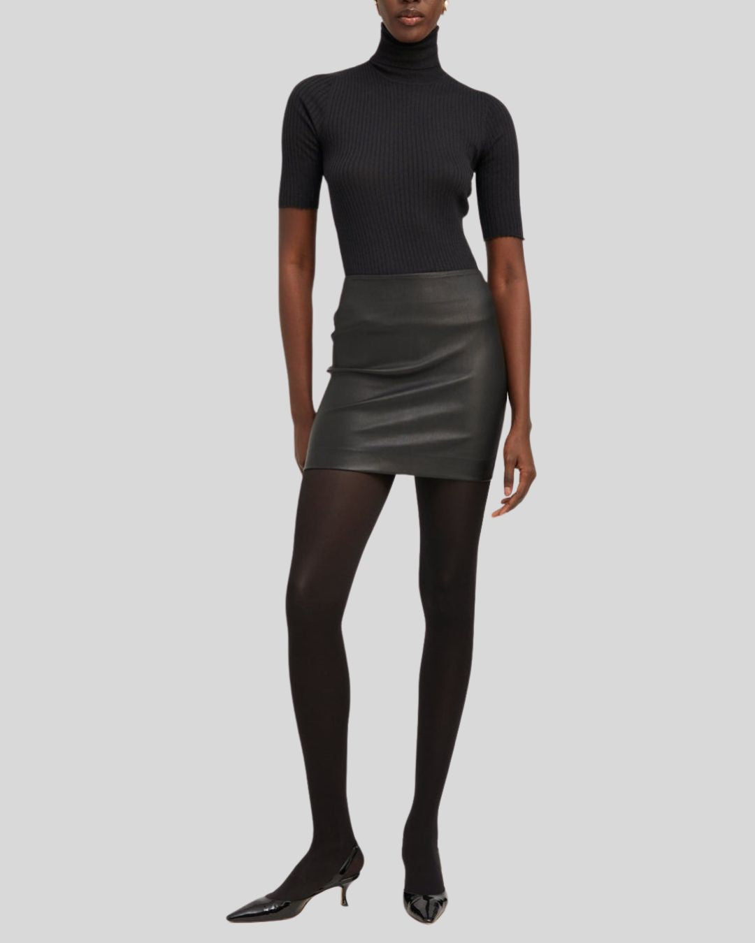 Noir Pulse Black Leather Mini Short Skirt