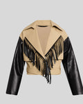 Front view of women's western suede jacket with silver snap closure
without model