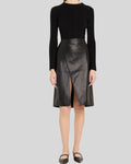 Women's black leather slit skirt outfit with black top - Nordwyn Noir Skirt

