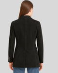 Back View Of Women Black Suede Blazer