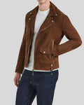 dark brown suede biker jacket side profile – Raven Vice Jacket