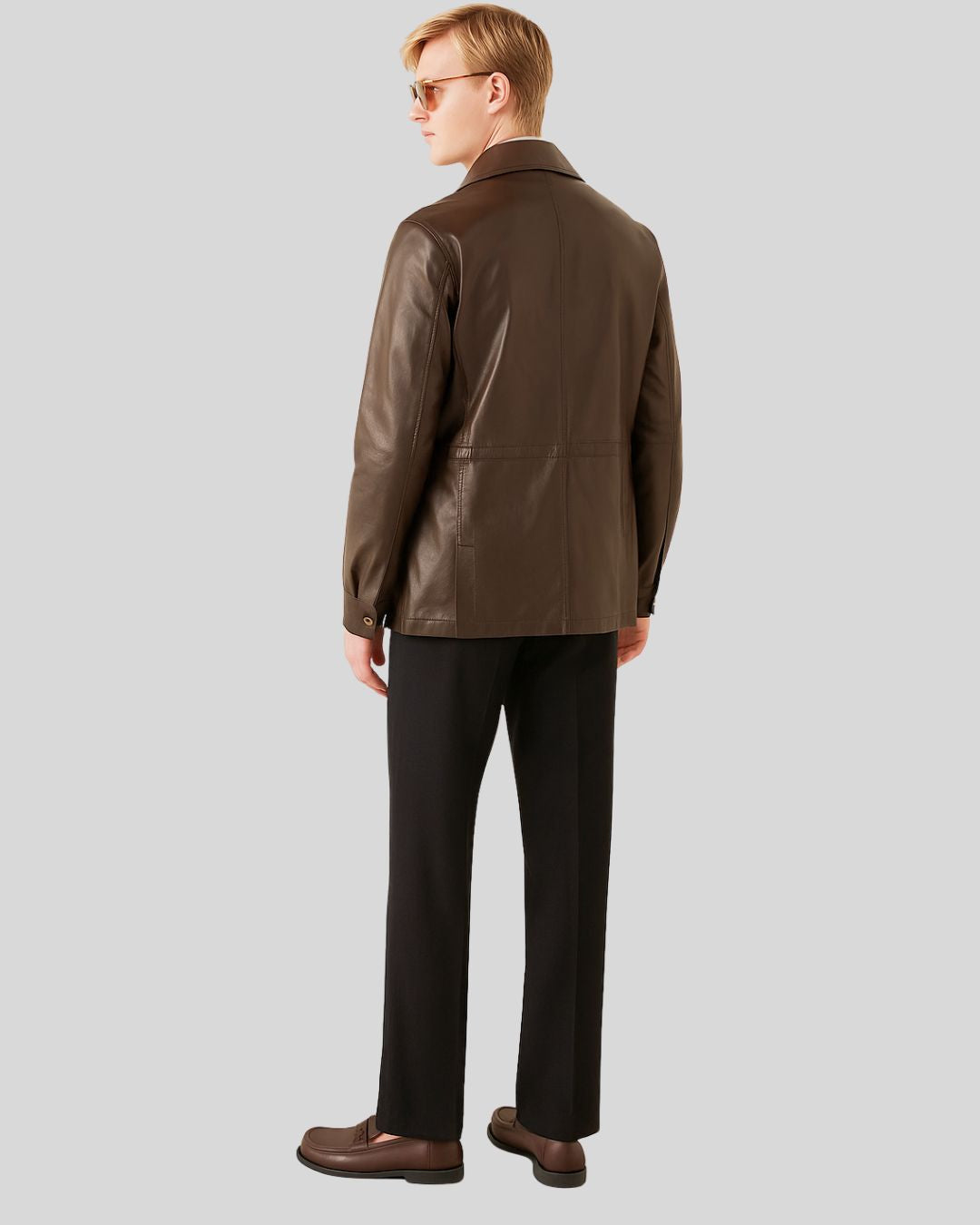 Front view of Imperial Utility Dark Brown Leather Jacket for men