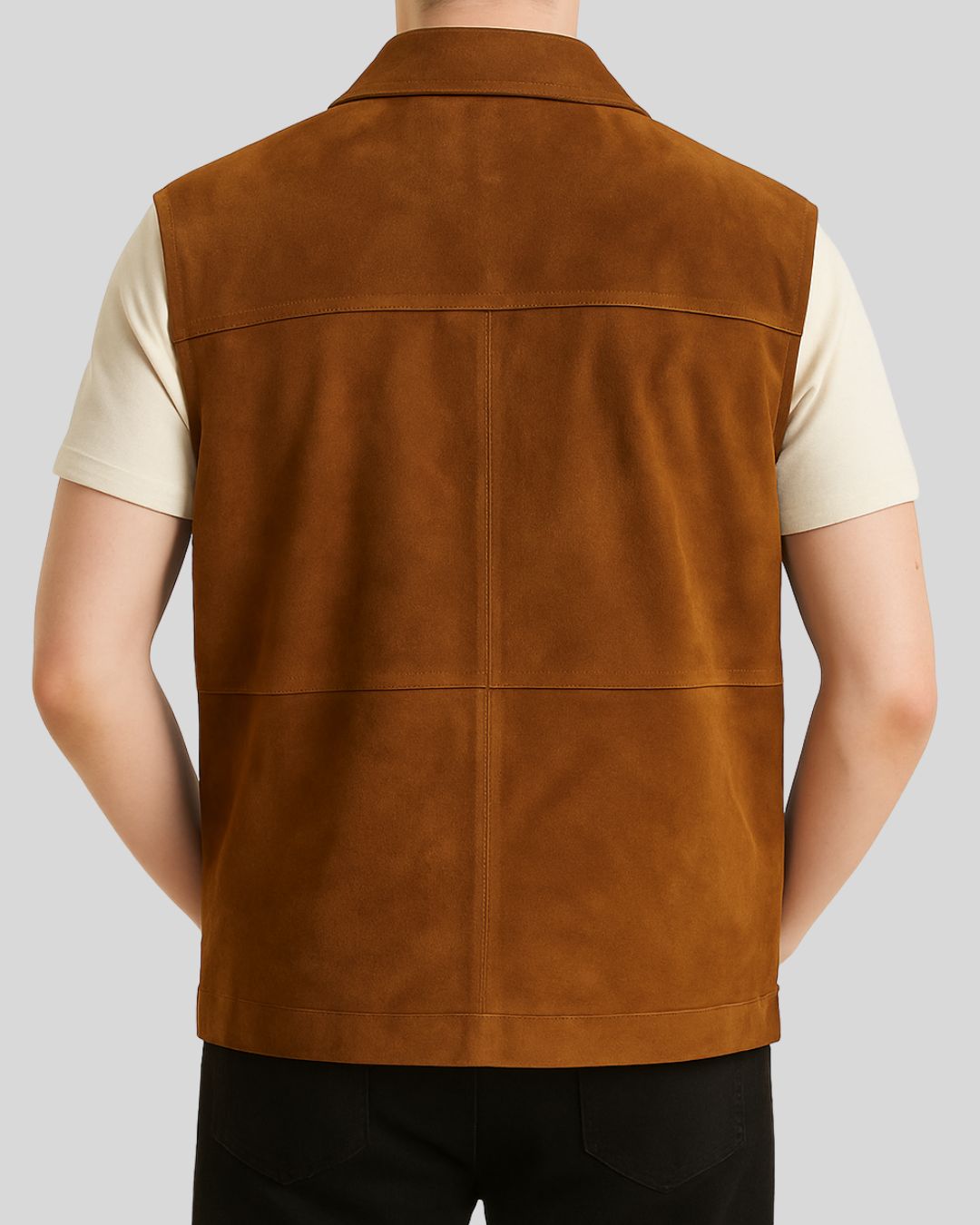 front view of Saddle Ridge brown suede safari vest