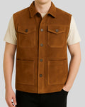 front view of Saddle Ridge brown suede safari vest
