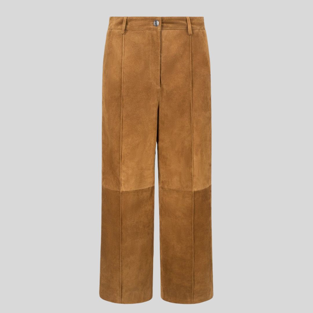 front view of luxe suede wide leg pants without model