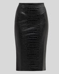  Croc embossed leather pencil skirt front view without model - Savona Croc Noir Skirt
