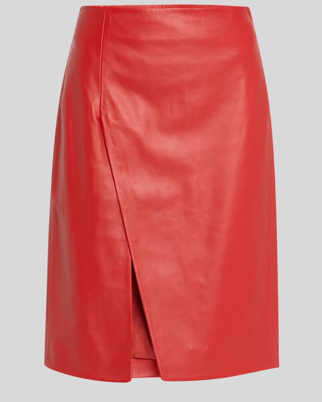 womens red leather skirt wrap front design