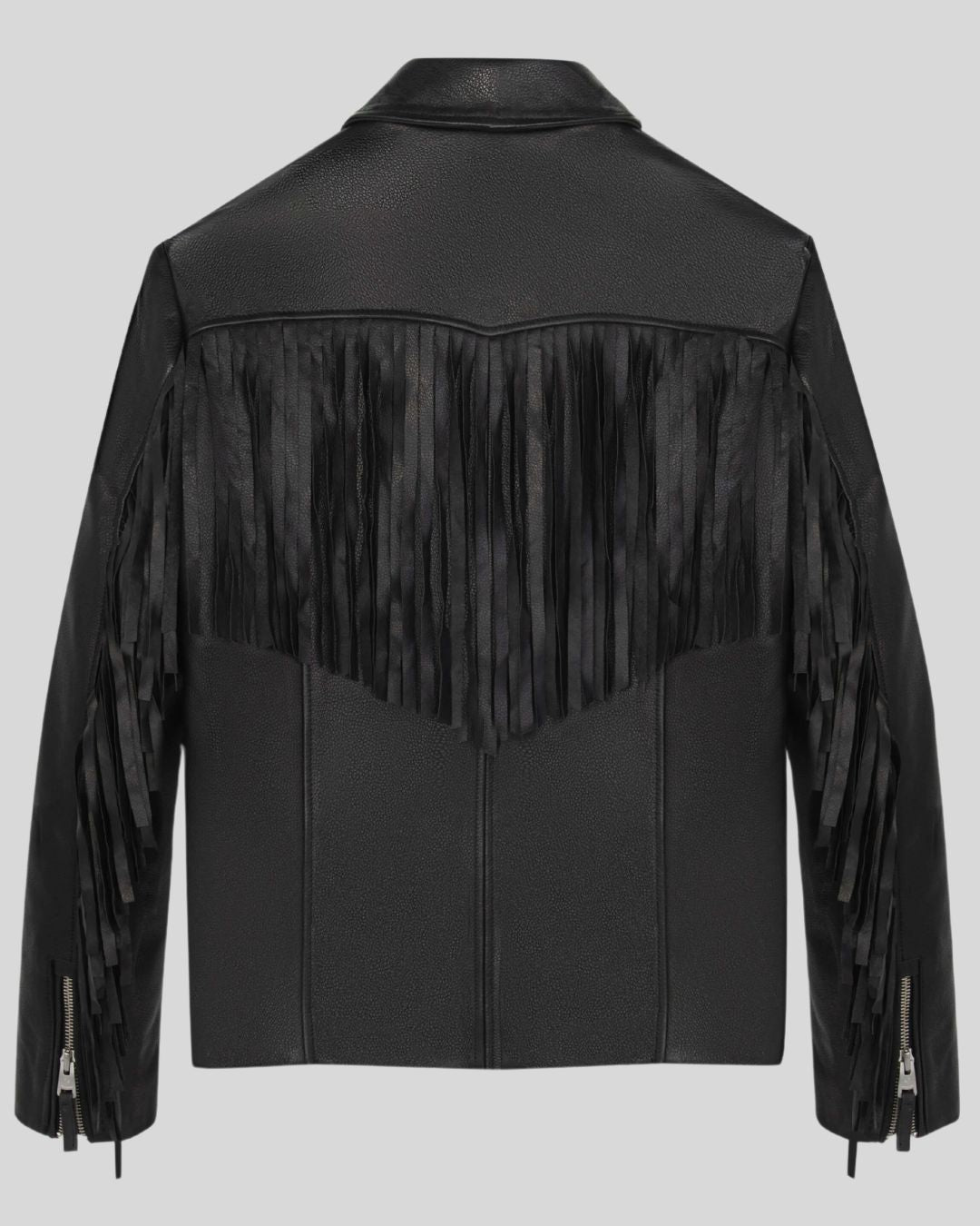  black leather fringe jacket front view – Shadow Rider Jacket
